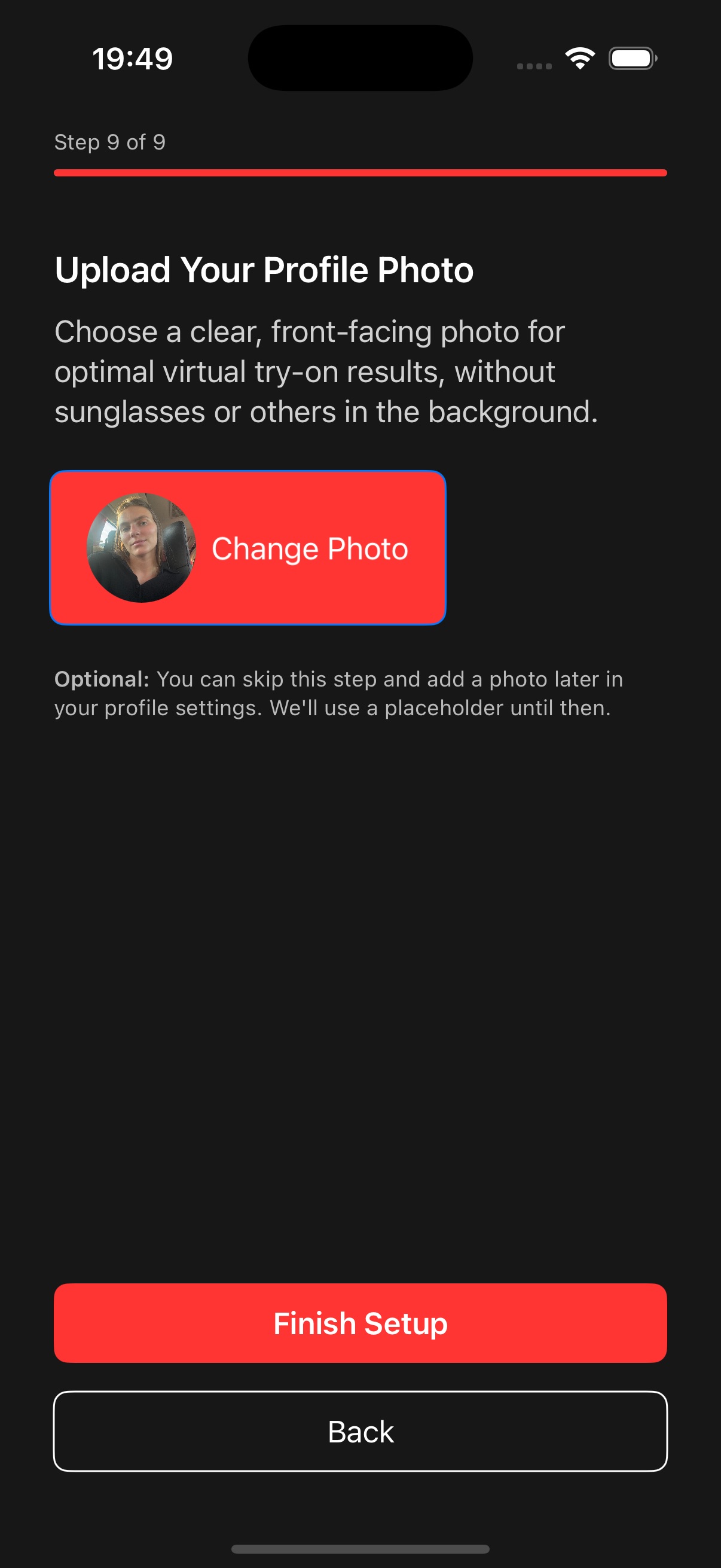 Upload Selfie iPhone Screenshot